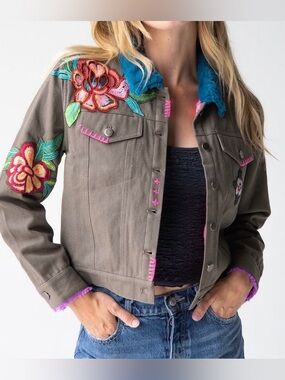 Natural Life Embroidered Sherpa fun BOHO Jacket